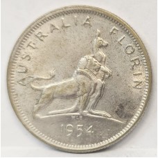 AUSTRALIA 1954 . FLORIN . COMMEMORATIVE . ROYAL VISIT AUSTRALIA 1954 . FLORIN . COMMEMORATIVE . ROYAL VISIT